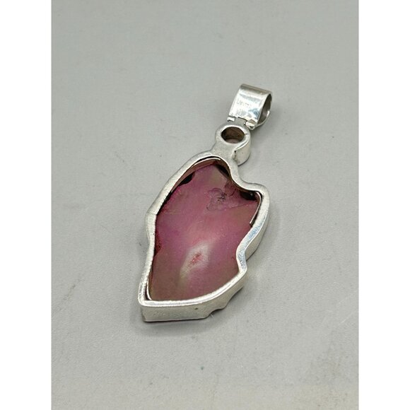 Pink Druzy Quartz Gemstone Pendant Sterling Silver 925 with Pink Glass Stone - Picture 6 of 7